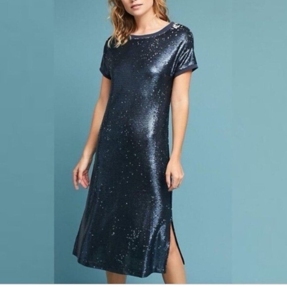 Anthropologie Moulinette Soeurs Interstellar Sequin Midi Dress – Navy | XS